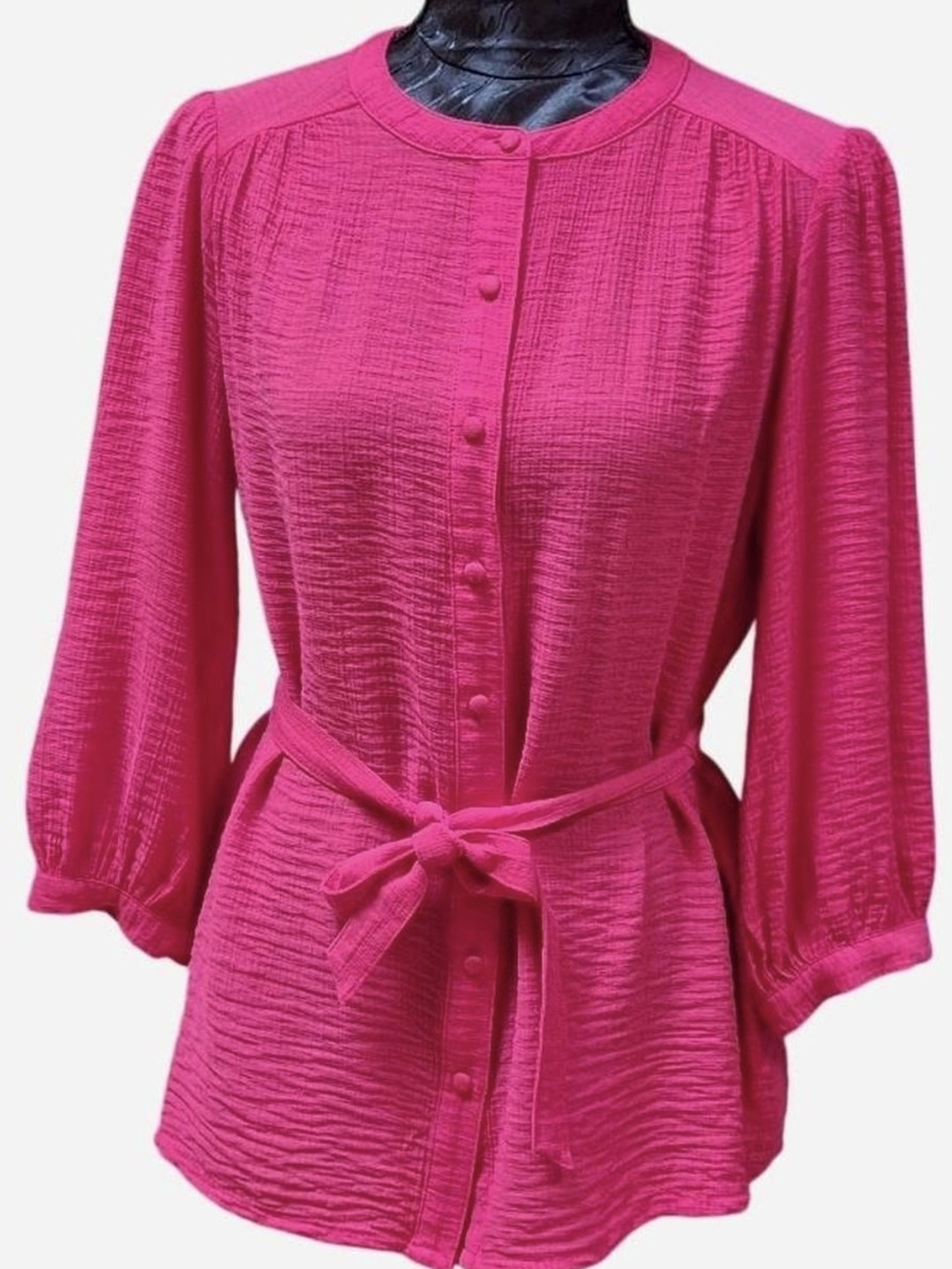 Liz Claiborne Hot Pink Textured Tie-Waist Blouse - Size S